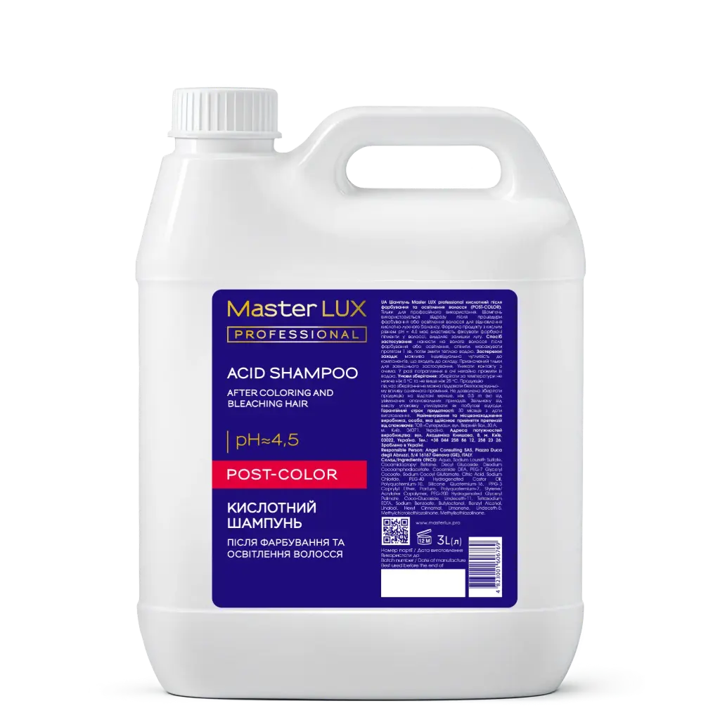 Szampon kwaśny Master LUX professional po koloryzacji i rozjaśnianiu włosów (POST-COLOR) 3L