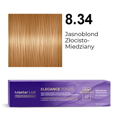 Półtrwała farba do włosów w kremie Master LUX professional ELEGANCE TONER 8.34 Jasnoblond, złocisto-miedziany