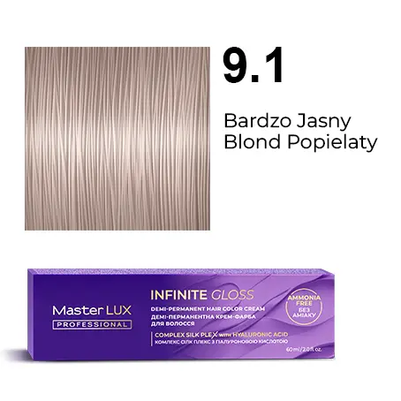 Półtrwała farba do włosów w kremie Master LUX professional INFINITY GLOSS 9.1 Bardzo jasny blond popielaty
