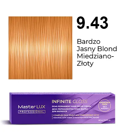 Półtrwała farba do włosów w kremie Master LUX professional INFINITY GLOSS 9.43 Bardzo jasny blond miedziano-złoty