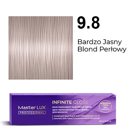 Półtrwała farba do włosów w kremie Master LUX professional INFINITY GLOSS 9.8 Bardzo jasny blond perłowy