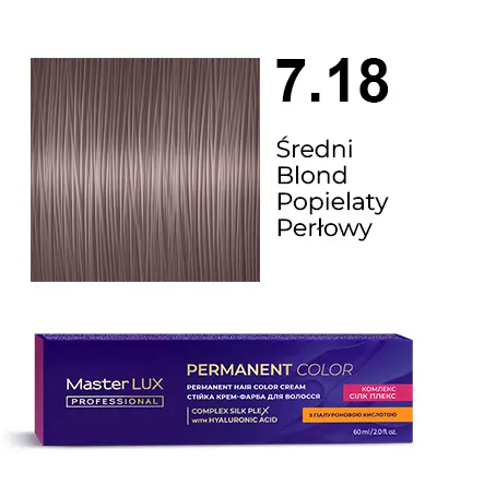 Permanent hair color cream Master LUX professional 7.18 Medium Blonde Ash Pearl