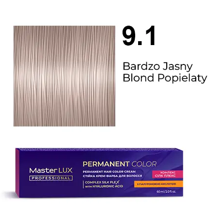 Krem do trwałej farby do włosów Master LUX professional 9.1 Bardzo jasny blond popielaty
