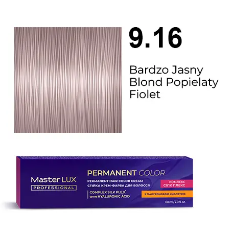 Krem do trwałej farby do włosów Master LUX professional 9.16 Bardzo jasny blond popielaty fiolet