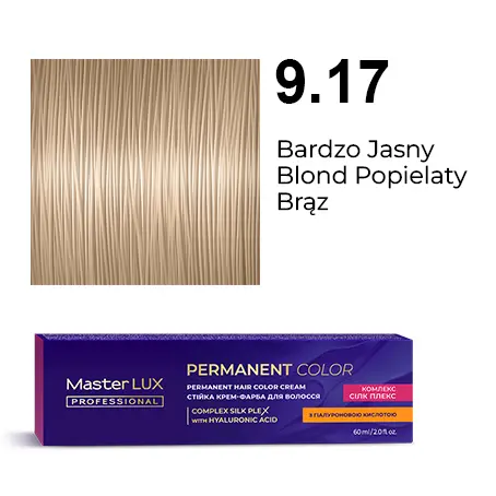 Krem do trwałej farby do włosów Master LUX professional 9.17 Bardzo jasny blond popielaty brąz