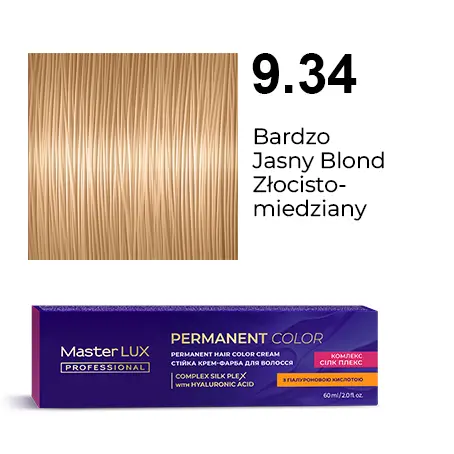 Krem do trwałej farby do włosów Master LUX professional 9.34 Bardzo jasny blond, złocisto-miedziany
