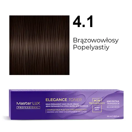[20551] Półtrwała farba do włosów w kremie Master LUX professional ELEGANCE TONER 4.1 Brązowowłosy popelyastiy