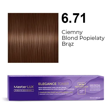 [20583] Półtrwała farba do włosów w kremie Master LUX professional ELEGANCE TONER 6.71 Ciemny blond popielaty brąz
