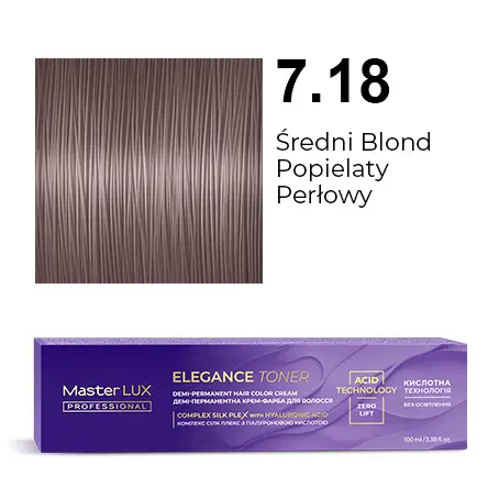 [20591] Półtrwała farba do włosów w kremie Master LUX professional ELEGANCE TONER 7.18 Średni blond popielaty perłowy