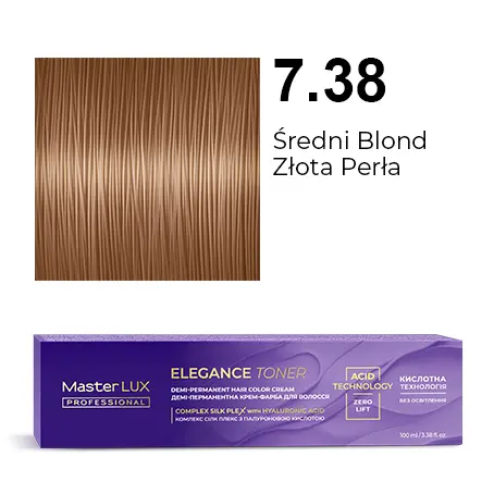 [20594] Półtrwała farba do włosów w kremie Master LUX professional ELEGANCE TONER 7.38 Średni blond złota perła