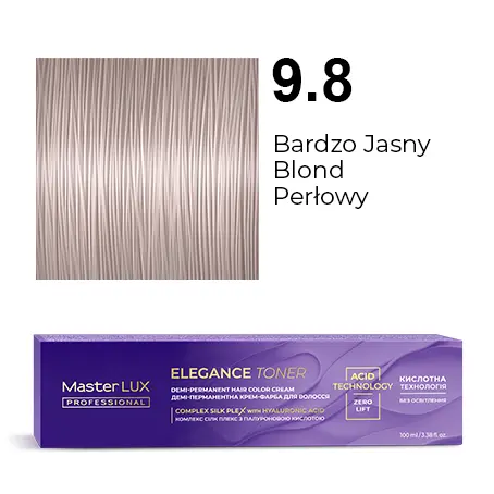 [ET-9.8] Półtrwała farba do włosów w kremie Master LUX Professional ELEGANCE TONER 9.8 — bardzo jasny blond perłowy
