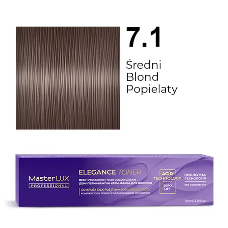 [20590] Półtrwała farba do włosów w kremie Master LUX professional ELEGANCE TONER 7.1 Średni blond popielaty