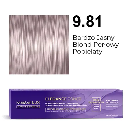 [20632] Półtrwała farba do włosów w kremie Master LUX professional ELEGANCE TONER 9.81 Bardzo jasny blond perłowo-popielaty