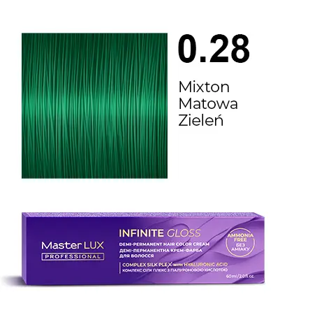 Półtrwała farba do włosów w kremie Master LUX professional INFINITY GLOSS 0.28 Mixton matowa zieleń