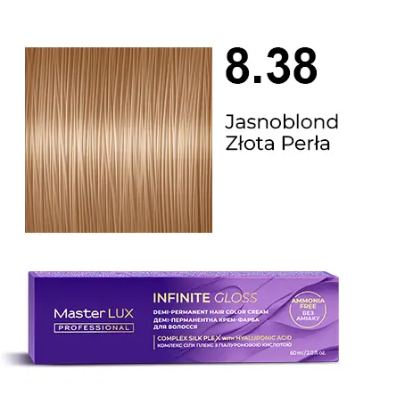 [IG-8.38] Półtrwała farba do włosów w kremie Master LUX Professional INFINITE GLOSS 8.38 — jasny blond złoto-perłowy