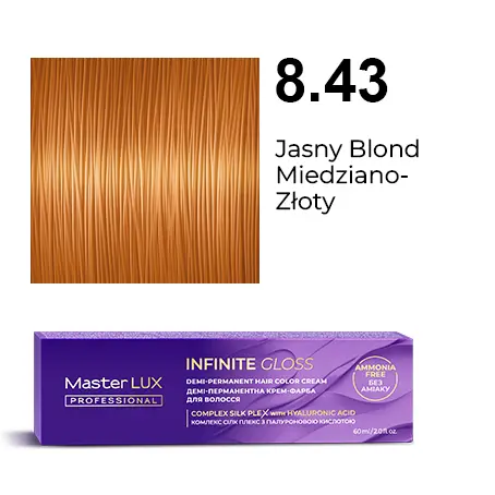 [IG-8.43] Półtrwała farba do włosów w kremie Master LUX Professional INFINITE GLOSS 8.43 — jasny blond miedziano-złoty