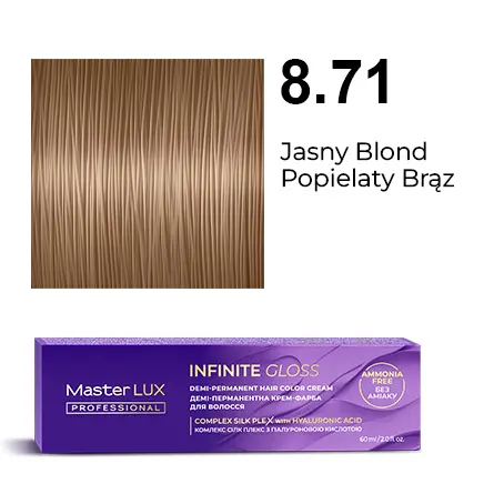 [IG-8.71] Półtrwała farba do włosów w kremie Master LUX Professional INFINITE GLOSS 8.71 — jasny blond brązowo-popielaty