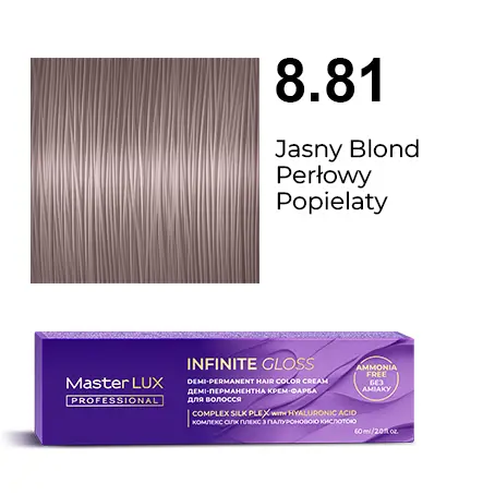 Półtrwała farba do włosów w kremie Master LUX professional INFINITY GLOSS 8.81 Jasny blond perłowy popielaty