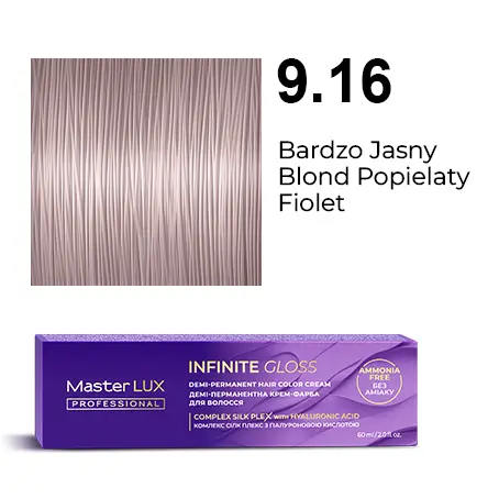 Półtrwała farba do włosów w kremie Master LUX professional INFINITY GLOSS 9.16 Bardzo jasny blond popielaty fiolet
