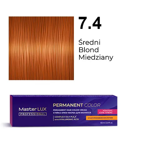 [20053] Krem do trwałej farby do włosów Master LUX professional 7.4 Średni blond miedziany